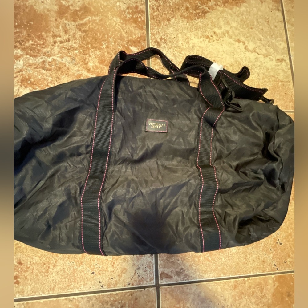 Victoria's Secret Duffle Duffel Packable Lightweight Weekender Bag Black